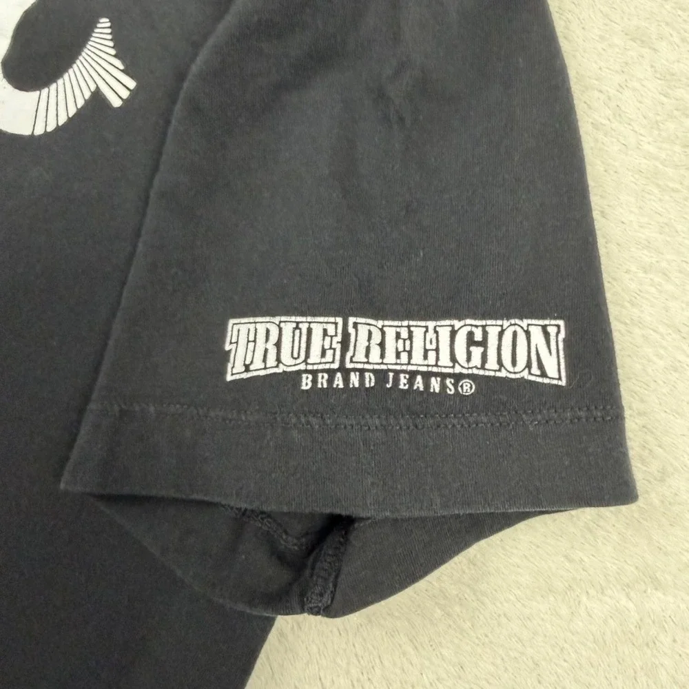 True Religion‎ Mens Black Horseshoe Logo Graphic T-Shirt Medium Bling Jewels
